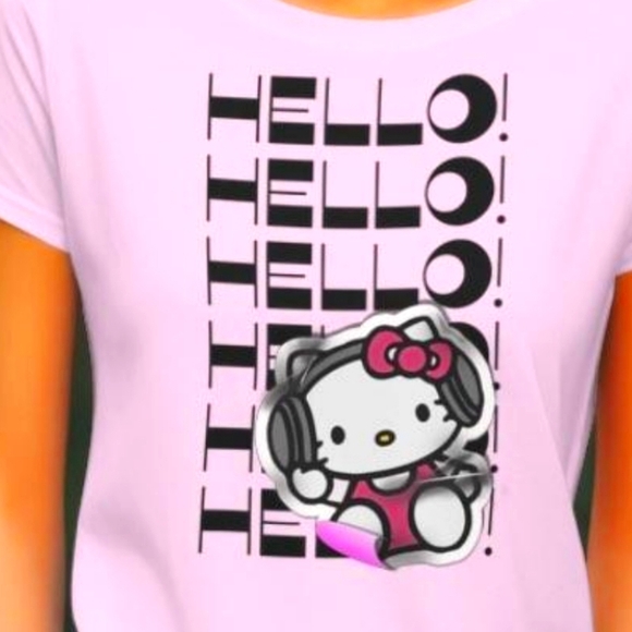 Hello Kitty By Sanrio Junior Girls Sticker Theme Shirt White & Pink Sm Md Lg Xl - Picture 2 of 2